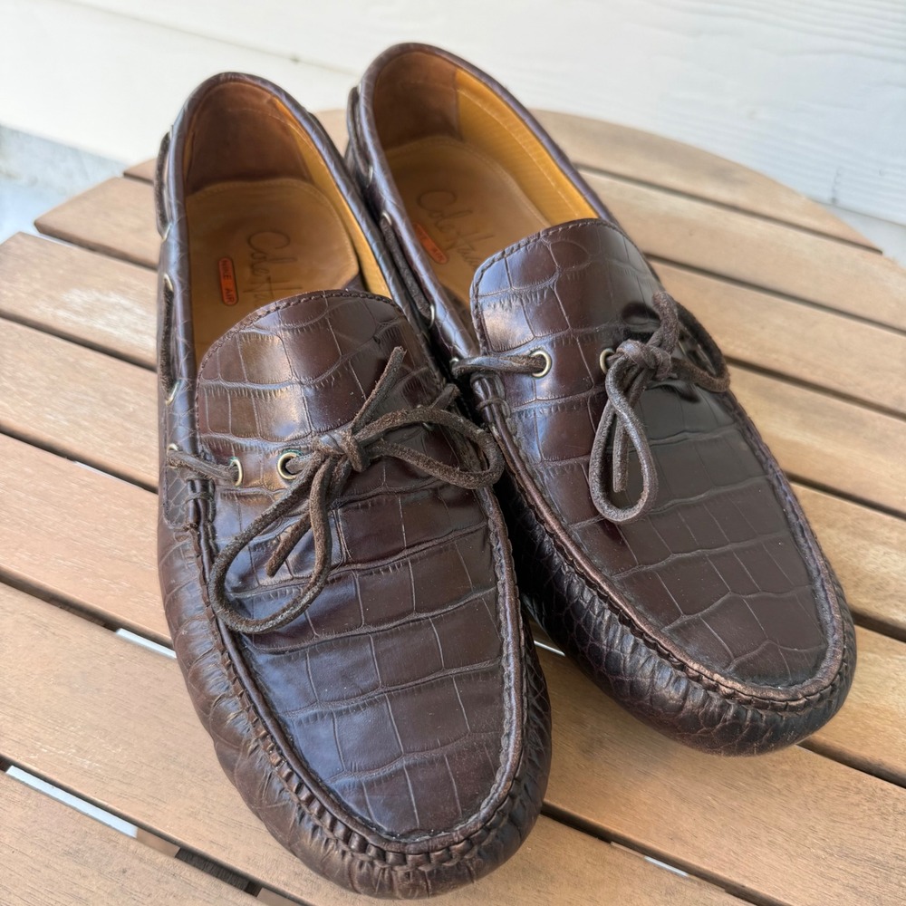 Cole Haan Nike Air Brown Crocodile Embossed Leather Driving Loafers Mens 11 M